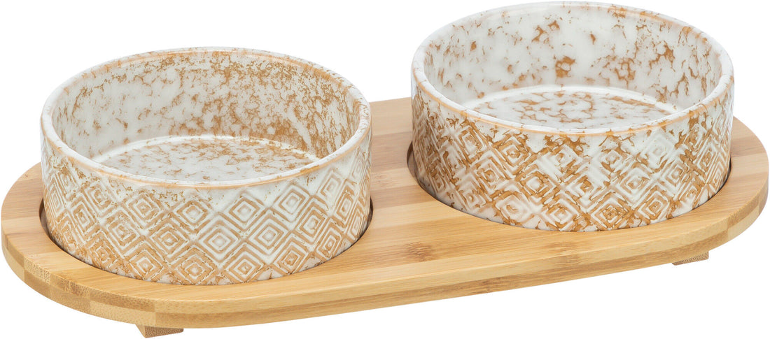 Trixie Bowl Set, Ceramic/Bamboo, Large